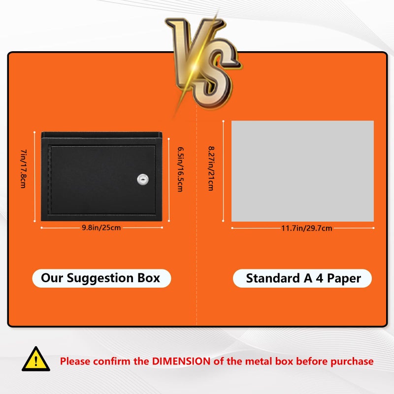 KYODOLED Suggestion Box with Lock and Slot, Small Locking Mailbox for Office, Wall Mount Safe Money/Key Drop Box with 50 Free Suggestion Cards, 9.8" W x 3" D x 7" H, Black - Image 2